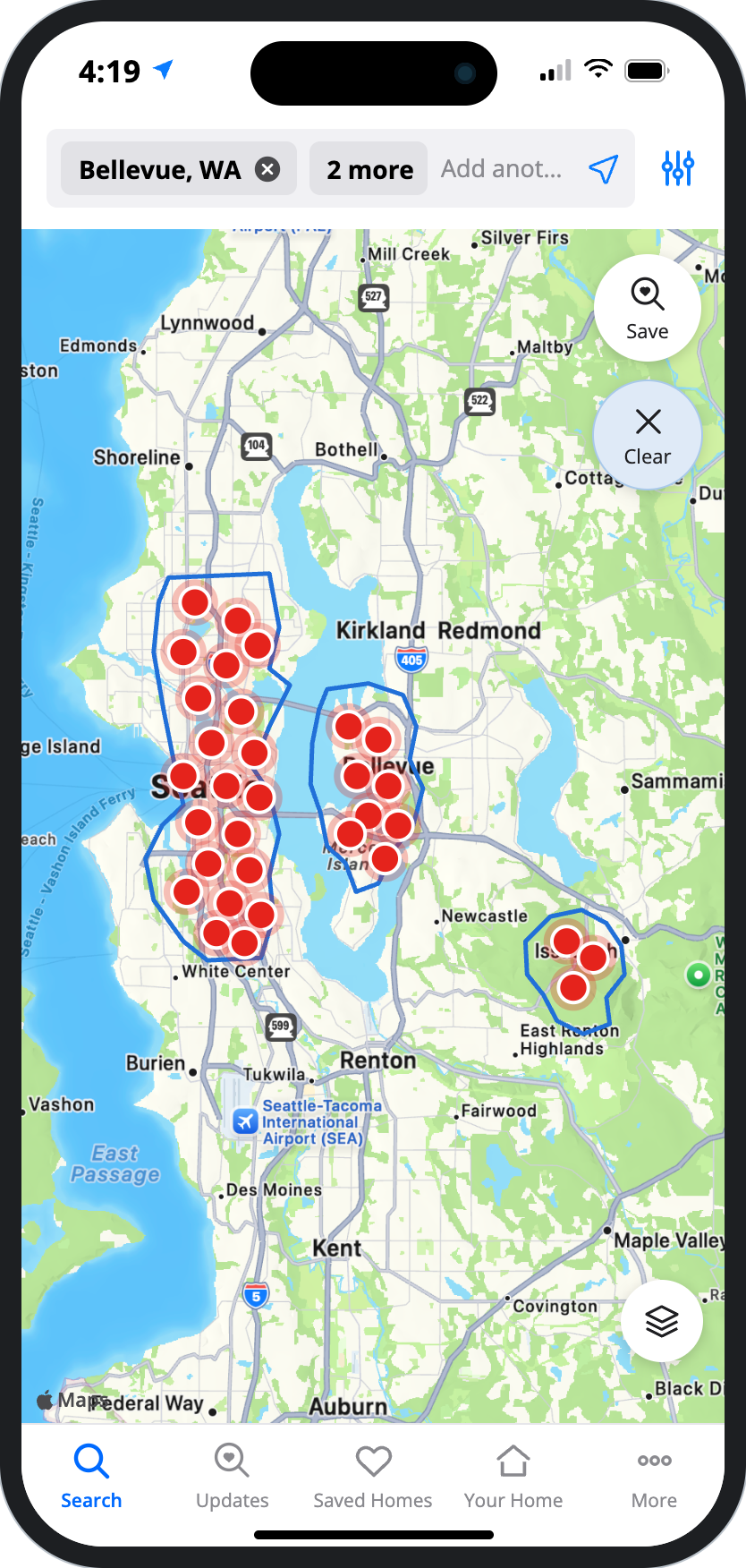 Multi-Region Search with several areas selected at once