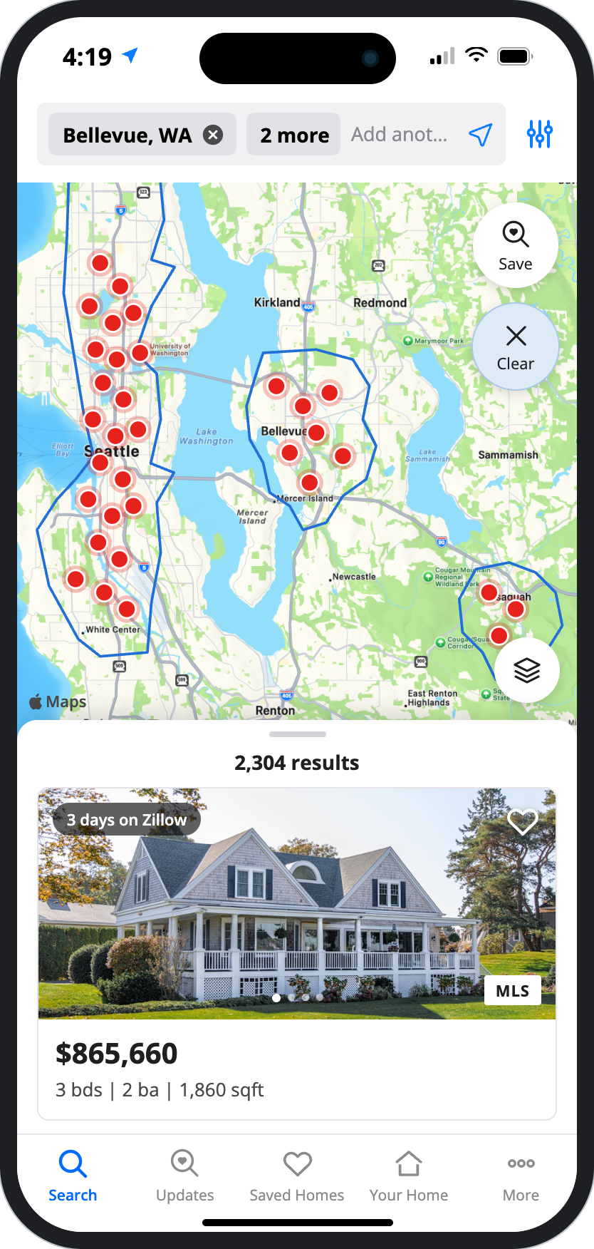 Iteration 1: results drawer rises over the map