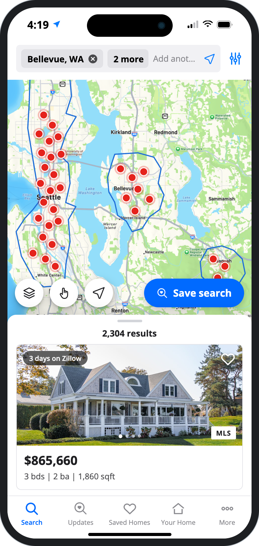 Iteration 2: search controls regrouped, Save search promoted
